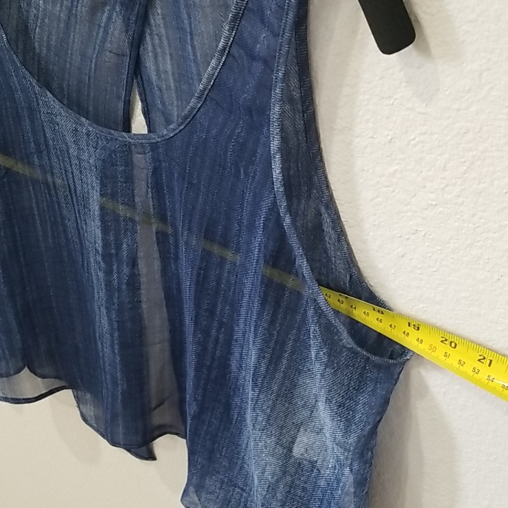 Joseph Ribkoff Sheer Denim Pattern Open Back 12 - Picture 4 of 5
